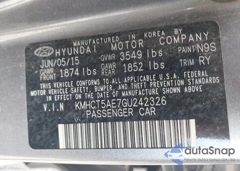 2016 Hyundai Accent Se from USA, damaged, VIN KMHCT5AE7GU242326